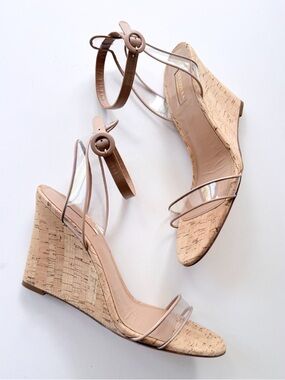 Aquazurra Minimalist Sandal Cork Wedge Sandals Illusion Straps Nude Leather 41
